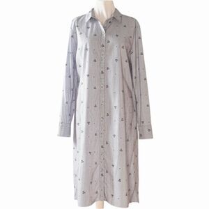 Isaac Mizrahi IMNYC Button Front Shirt Dress Stripe Floral Blue L